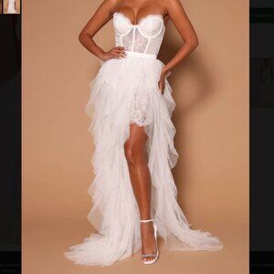 White Fashion Nova Wedding Corset Gown Prom Anastasia Tulle Maxi Dress M